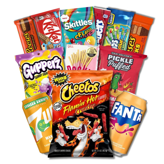 Discovery paket grickalica u raznobojnim vrećicama: Skittles, Cheetos, Fanta i Takis